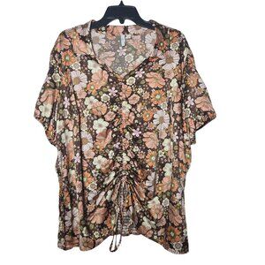 Cato Womens Multicolor Floral Collared Short Sleeve Shirt Plus Size 22/24 70's